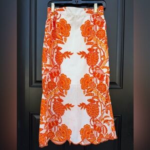Vintage-Inspired Orange Floral Maxi Skirt